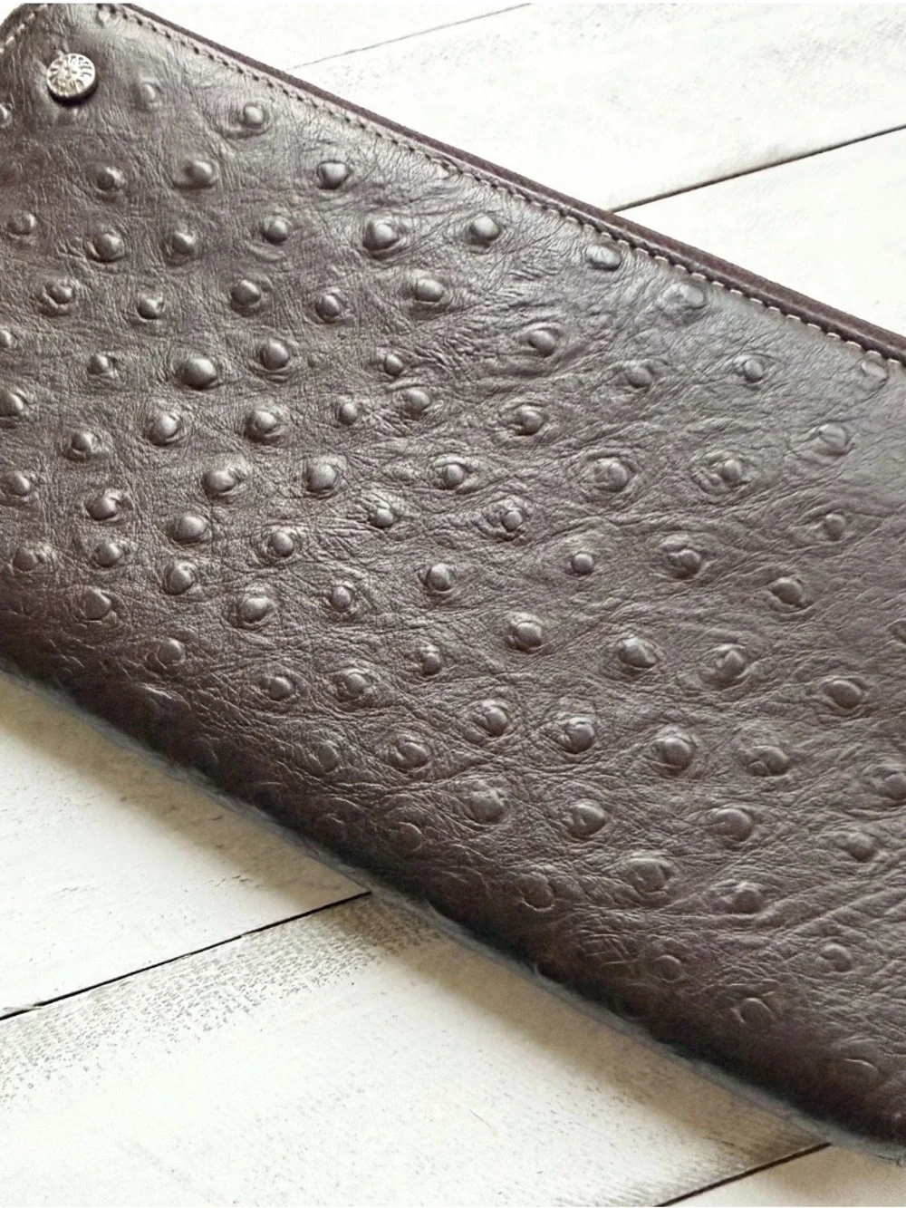 Anne Klein Genuine Ostrich Leather Zip Around Continental Wallet Brown 8